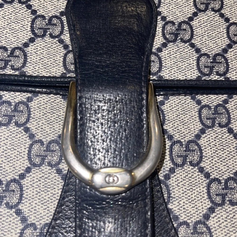 Vintage Gucci GG Monogram Navy-blue Clutch Purse W/ Dust Bag - Picture 2 of 9